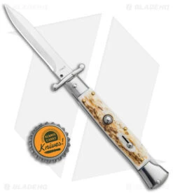 AKC Italian Stiletto Bayonet Swinguard Automatic Knife Stag Horn (4" Satin) -Grindworx Shop AB SKM Swinguard 9in Stag Bayo Satin GX 4853 jr bottlecap