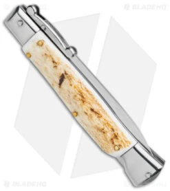 AKC Italian Stiletto Bayonet Swinguard Automatic Knife Stag Horn (4" Satin) -Grindworx Shop AB SKM Swinguard 9in Stag Bayo Satin GX 4853 jr side