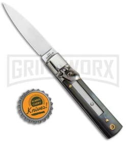AGA 6" Mini Classic Lever Lock Dark Horn Automatic Knife - Satin Plain -Grindworx Shop AGA Classic 6in LL Auto Dark Horn Satin GX 36957 jr bottlecap large