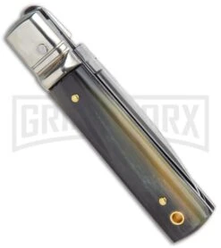 AGA 6" Mini Classic Lever Lock Dark Horn Automatic Knife - Satin Plain -Grindworx Shop AGA Classic 6in LL Auto Dark Horn Satin GX 36957 jr side large