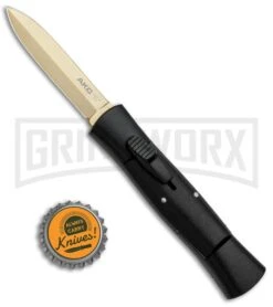 AKC 007 Concord Black OTF Automatic Knife - Dagger Gold Plain -Grindworx Shop AKC 007 Concord Dagger OTF Auto Black Gold BP 28946 jr bottlecap large