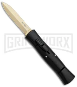 AKC 007 Concord Black OTF Automatic Knife - Dagger Gold Plain