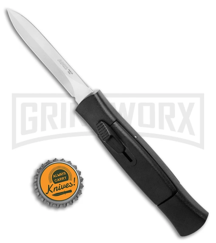 AKC 007 Concord Black OTF Automatic Knife - Dagger Satin AKC 007 Concord Black OTF Automatic Knife - Dagger Satin -Grindworx Shop AKC 007 Concord OTF Automatic Dagger Knife Black 3 Satin BHQ 125257 LS Bottlecap jr large