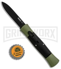 AKC Concord Green/Black OTF Automatic Knife - Flat Black -Grindworx Shop AKC 007 Concord OTF Green Black Flat GX 30500 jr bottlecap large