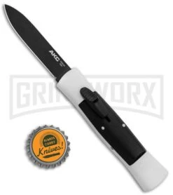 AKC 007 Concord White/Black OTF Automatic Knife - Flat Black -Grindworx Shop AKC 007 Concord OTF White Black Flat GX 30496 jr bottlecap large