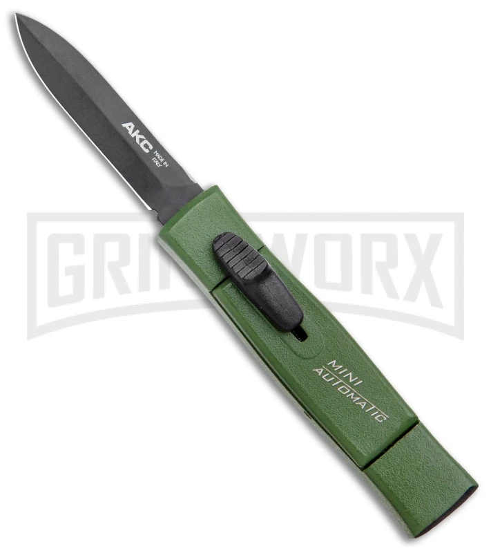 AKC Minion Nato Green OTF Automatic Knife - Dagger Black Plain AKC Minion Nato Green OTF Automatic Knife - Dagger Black Plain -Grindworx Shop AKC 007 Mini Concord OTF Auto NATO Green Dagger Black BHQ 135714 jr large
