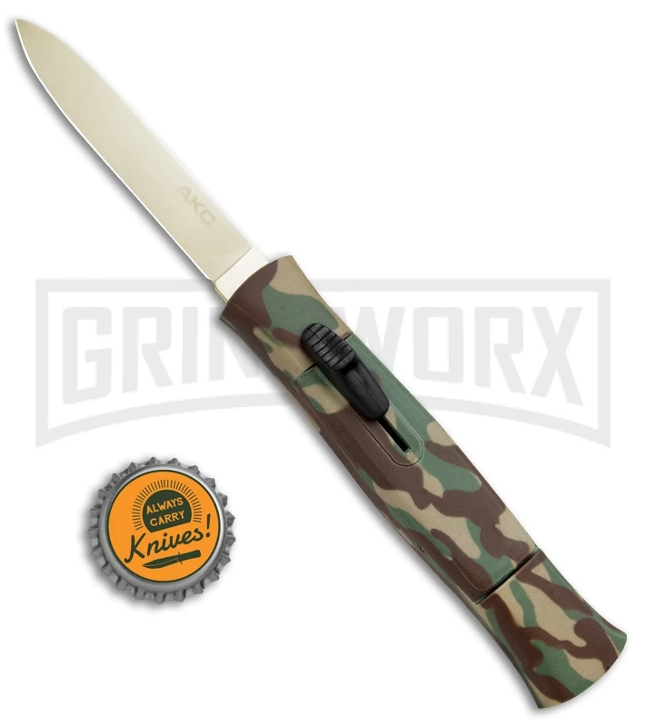 AKC 077 Concord Green Camo OTF Automatic Knife - Flat Gold Plain AKC 077 Concord Green Camo OTF Automatic Knife - Flat Gold Plain -Grindworx Shop AKC 077 Concord OTF Green Camo Gold BHQ 72047 jr bottlecap 2 large