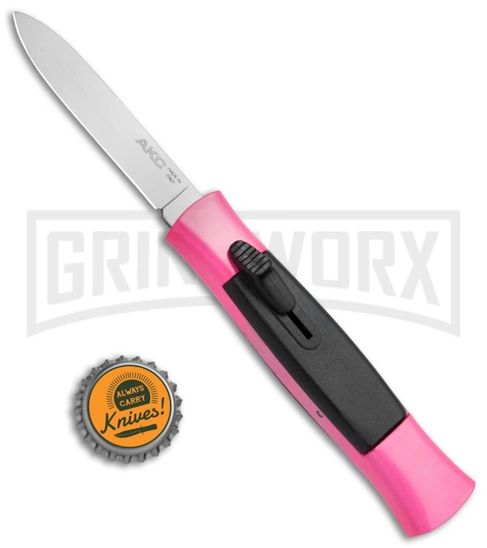 AKC 077 Concord Hot Pink OTF Automatic Knife - Flat Satin Plain AKC 077 Concord Hot Pink OTF Automatic Knife - Flat Satin Plain -Grindworx Shop AKC 077 Concord OTF Hot Pink BHQ 72005 jr bottlecap 2 large