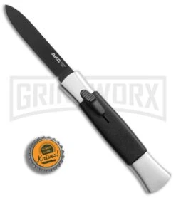 AKC 077 Concord Polish/Black OTF Automatic Knife - Flat Black Plain -Grindworx Shop AKC 077 Concord Polish Black flat black plain BP 22707 er bottlecap large