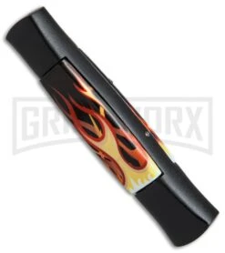 AKC 077 Concord Flames OTF Automatic Knife - Flat Grind Black Plain -Grindworx Shop AKC 077 concord flames black BP 19136 er side large