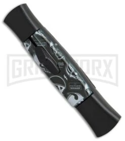 AKC 077 Concord Route 66 Skull OTF Automatic Knife - Black Plain -Grindworx Shop AKC 077 concord route 66 skull black plain BP 19012 er side large