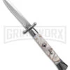 AKC Italian Stiletto Swinguard White Pearlex Automatic Knife - Polish Plain -Grindworx Shop AKC 10in Italian Stiletto Swinguard White Pearlex Automatic Knife Polish Plain GX 41442 hd large