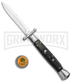 AKC 10" Italian Stiletto Swinguard Sim Horn Automatic Knife - Bayonet -Grindworx Shop AKC 10in Italian Swinguard Sim Horn Auto Bayo BHQ 138553 jr bottlecap large