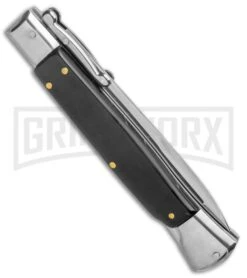 AKC 10" Italian Stiletto Swinguard Sim Horn Automatic Knife - Bayonet -Grindworx Shop AKC 10in Italian Swinguard Sim Horn Auto Bayo BHQ 138553 jr side large