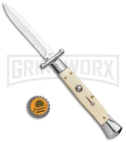 AKC 10" Italian Stiletto Swinguard Sim Ivory Automatic Knife - Bayonet -Grindworx Shop AKC 10in Italian Swinguard Sim Ivory Auto Bayo BHQ 138560 jr bottlecap large