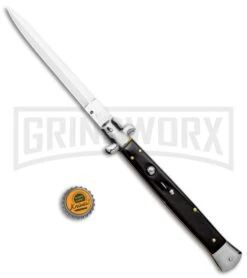 AKC 13" Dark Horn Acrylic Automatic Italian Dagger Stiletto (Satin Plain) -Grindworx Shop AKC 13in Dark Horn Handle Auto Stiletto Dagger GX 6334 jr bottlecap large