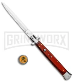 AKC 13" Rosewood Automatic Italian Dagger Stiletto (Satin Plain) -Grindworx Shop AKC 13in Rosewood Handle Auto Stiletto Dagger GX 6335 jr bottlecap large