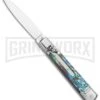 AKC 7.75" Slimline Lever Lock Abalone Automatic Knife - Clip Point Flat -Grindworx Shop AKC 7.75in Slimline LL Auto Abalone Satin Flat BHQ 122384 jr large