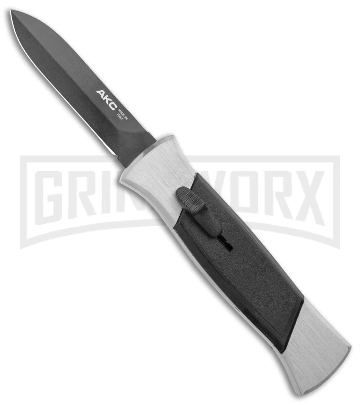 AKC 777 Blackfinger Brushed Aluminum OTF Automatic Knife - Dagger Black Plain AKC 777 Blackfinger Brushed Aluminum OTF Automatic Knife - Dagger Black Plain -Grindworx Shop AKC 777 Blackfinger Dagger OTF Auto Brushed Black BHQ 138853 jr large