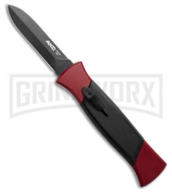 AKC 777 Blackfinger Red/Black OTF Automatic Knife - Black Plain Dagger