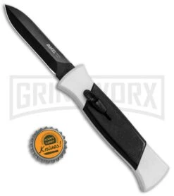 AKC 777 Blackfinger Tactical White/Blk OTF Automatic Knife - Dagger Black Plain -Grindworx Shop AKC 777 Blackfinger Dagger OTF White Black BHQ 82047 jr bottlecap large
