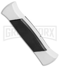 AKC 777 Blackfinger Tactical White/Blk OTF Automatic Knife - Dagger Black Plain -Grindworx Shop AKC 777 Blackfinger Dagger OTF White Black BHQ 82047 jr side large