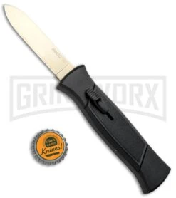 AKC 777 Blackfinger Black OTF Automatic Knife - Flat Gold Plain -Grindworx Shop AKC 777 Blackfinger OTF Auto Black Gold Flat BHQ 92039 jr bottlecap large