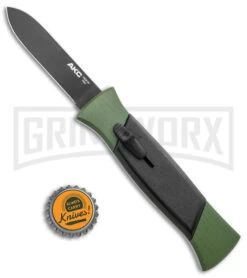 AKC 777 Blackfinger Green/Black OTF Automatic Knife - Black Plain -Grindworx Shop AKC 777 Blackfinger OTF Auto Green Black Black Flat BHQ 138920 jr bottlecap large