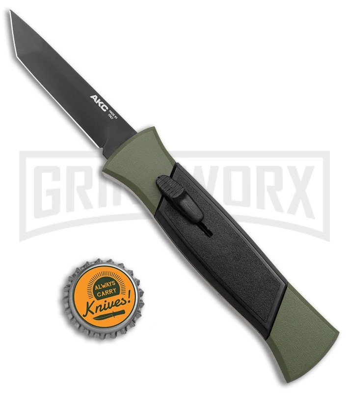 AKC 777 Blackfinger Green/Black OTF Automatic Knife - Black Tanto AKC 777 Blackfinger Green/Black OTF Automatic Knife - Black Tanto -Grindworx Shop AKC 777 Blackfinger OTF Auto Green Black Black Tanto BHQ 153513 jr bottlecap large