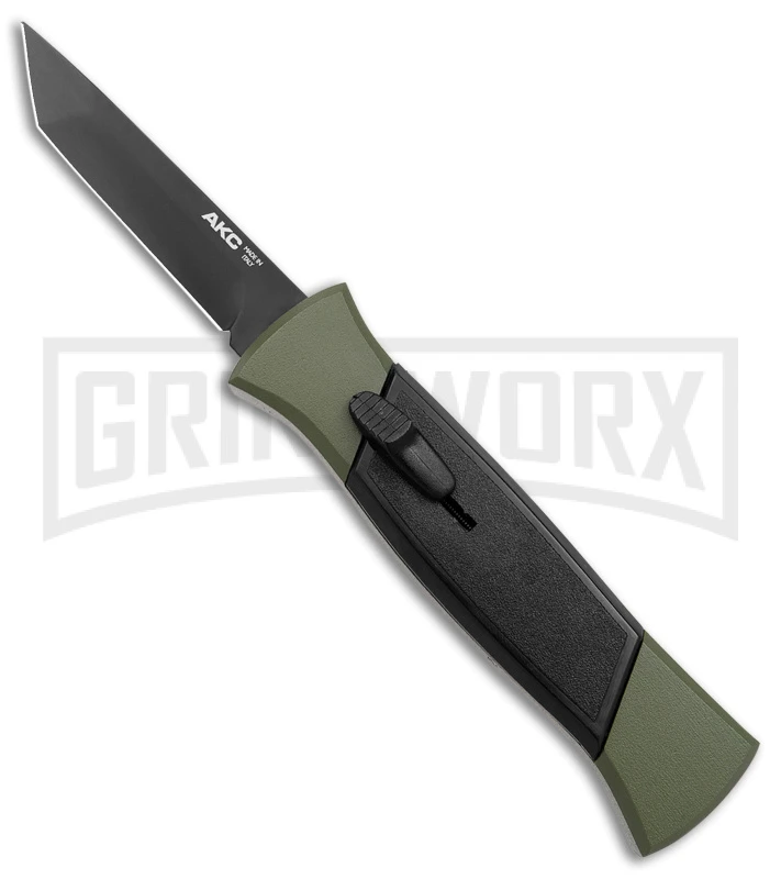 AKC 777 Blackfinger Green/Black OTF Automatic Knife - Black Tanto AKC 777 Blackfinger Green/Black OTF Automatic Knife - Black Tanto -Grindworx Shop AKC 777 Blackfinger OTF Auto Green Black Black Tanto BHQ 153513 jr large