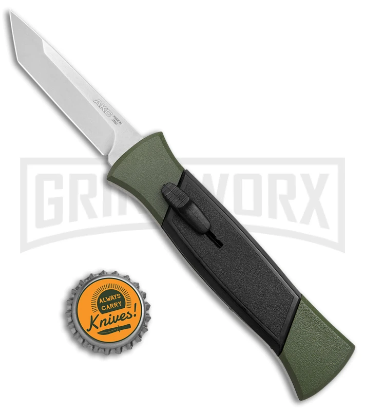 AKC 777 Blackfinger Green/Black OTF Automatic Knife - Satin Tanto AKC 777 Blackfinger Green/Black OTF Automatic Knife - Satin Tanto -Grindworx Shop AKC 777 Blackfinger OTF Auto Green Black SW Tanto BHQ 152941 jr bottlecap large
