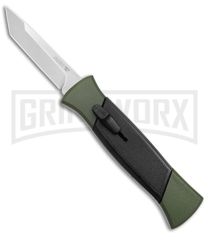 AKC 777 Blackfinger Green/Black OTF Automatic Knife - Satin Tanto AKC 777 Blackfinger Green/Black OTF Automatic Knife - Satin Tanto -Grindworx Shop AKC 777 Blackfinger OTF Auto Green Black SW Tanto BHQ 152941 jr large