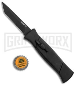 AKC 777 Blackfinger Black OTF Automatic Knife - Black Tanto -Grindworx Shop AKC 777 Blackfinger Tanto OTF Auto Black Black BHQ 87414 jr bottlecap large