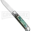 AKC 8" Italian Stiletto Leverlock Abalone Automatic Knife - Flat -Grindworx Shop AKC 8in LL Italian Auto Abalone Polish Flat BHQ 82042 jr large