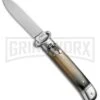 AKC 8" Shot Shell Puller Lever Lock Brazilian Horn Automatic Knife - Flat Plain -Grindworx Shop AKC 8in Shot Puller LL Brazilian Horn BP 19886 jr large