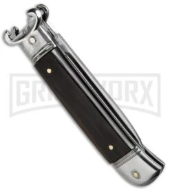 AKC 8" Shot Shell Puller Lever Lock Brazilian Horn Automatic Knife - Flat Plain -Grindworx Shop AKC 8in Shot Puller LL Brazilian Horn BP 19886 jr side large