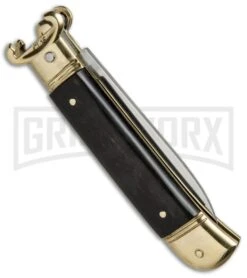 AKC 8" Shot Shell Puller Lever Lock Ebony W/ Brass Automatic Knife - Flat Plain -Grindworx Shop AKC 8in Shot Puller LL Ebony Wood Brass BP 19885 jr side large