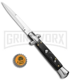 AKC 9" Stiletto Dark Horn Automatic Knife - Bayonet -Grindworx Shop AKC 9in Stiletto Sim Dark Horn Auto Bayo GX 37956 jr bottlecap large