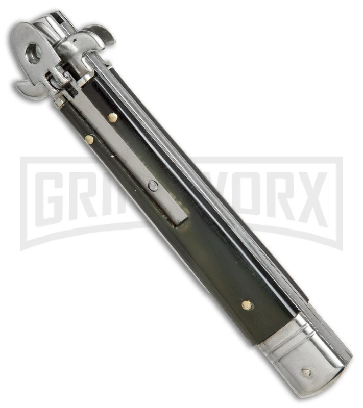 AKC 9" Leverletto Brazillian Horn Automatic Knife - Swedge Grind AKC 9" Leverletto Brazillian Horn Automatic Knife - Swedge Grind -Grindworx Shop AKC 9in leverletto brazillian horn swedge BP 18824 er spine large