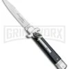 AKC Bill DeShivs 7.5" Leverletto Ebony Wood Automatic Knife - Satin Plain -Grindworx Shop AKC Bill DeShivs Leverletto Ebony Wood Satin Plain BP 26642 jr large