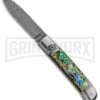 AKC 8" Italian Stiletto Lever Lock Abalone Automatic Knife - Damascus Plain -Grindworx Shop AKC Classic 8in LL Abalone Damascus Flat BP 30459 jr large