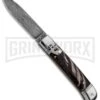 AKC 8" Italian Stiletto Lever Lock Dark Horn Automatic Knife - Damascus Plain -Grindworx Shop AKC Classic 8in LL Dark Horn Damascus Flat BP 30457 jr large