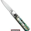 AKC 6" Mini Classic Lever Lock Abalone Automatic Knife - Satin Plain