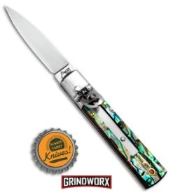 AKC 6" Mini Classic Lever Lock Abalone Automatic Knife - Satin Plain -Grindworx Shop AKC Classic Lever Lock Abalone BHQ 94620 ns.bottlecap large