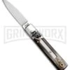 AKC 6" Mini Classic Lever Lock Brazilian Horn Automatic Knife - Satin Plain -Grindworx Shop AKC Classic Leverlock Brazilian Horn BHQ 50889 ns large