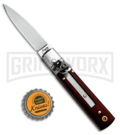 AKC 6" Mini Classic Lever Lock Cocobolo Automatic Knife - Satin Plain -Grindworx Shop AKC Classic Leverlock Cocobolo BHQ 50891 ns bottlecap large