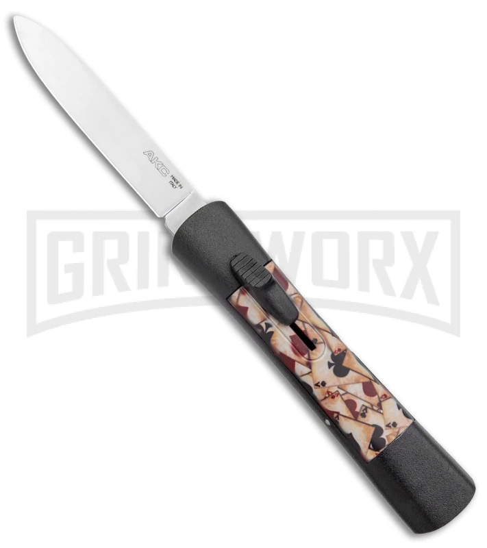 AKC Concord Aces OTF Automatic Knife - Flat Grind Plain AKC Concord Aces OTF Automatic Knife - Flat Grind Plain -Grindworx Shop AKC Concord Aces OTF Auto Satin BHQ 135715 jr large