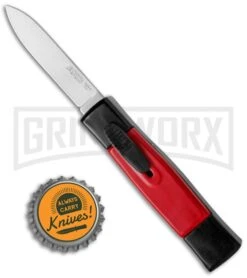 AKC Minion Concord Black/Red OTF Automatic Knife - Dagger Satin Plain -Grindworx Shop AKC Concord Black Red OTF Auto Dagger Satin GX 35507 jr bottlecap large