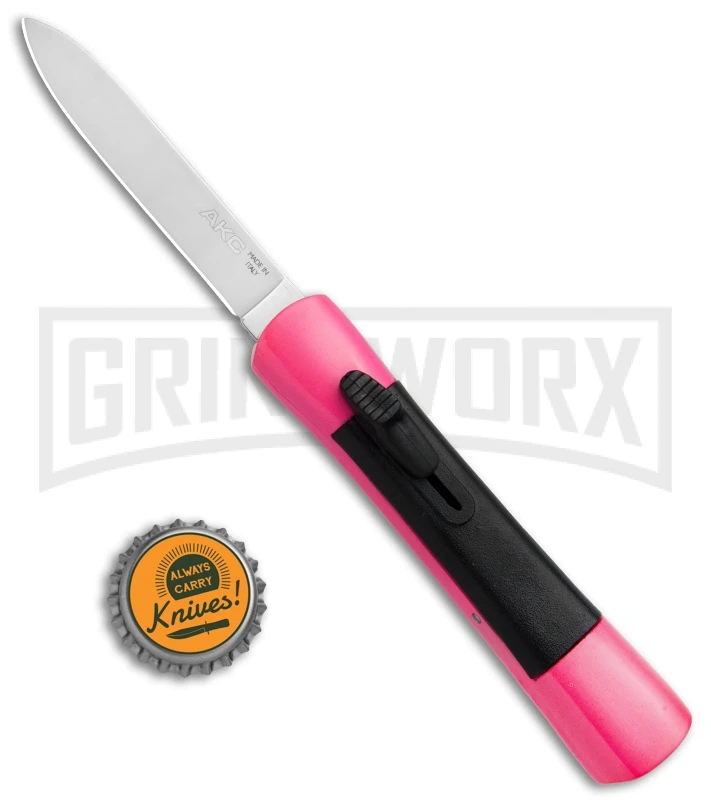 AKC Concord Hot Pink OTF Automatic Knife - Satin Plain AKC Concord Hot Pink OTF Automatic Knife - Satin Plain -Grindworx Shop AKC Concord Dagger OTF Hot Pink BHQ 72006 jr bottlecap 2 large