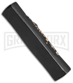 AKC Minion Concord Leopard OTF Automatic Knife - Flat Black Plain -Grindworx Shop AKC Concord Minion Leopard Flat Blk BP 18949 jr side large